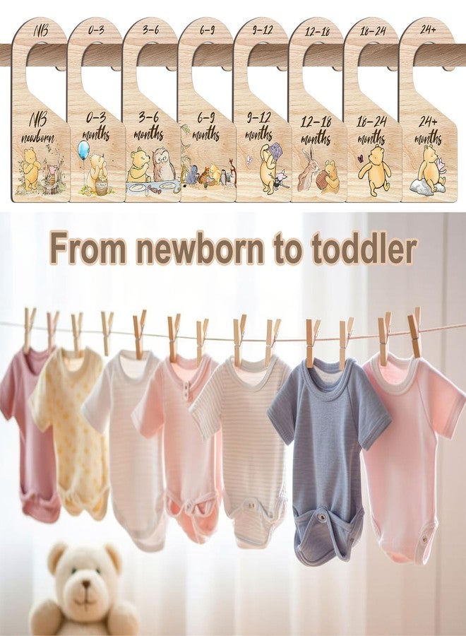 Hatzelou 8Pcs Winnie Baby Closet Dividers, Winnie Baby Clothes Dividers for Closet, Newborn Baby Stuff for Baby Boys Girls, Wooden Double-Sided Baby Hanger Organizer from Newborn to Toddler - Image 3